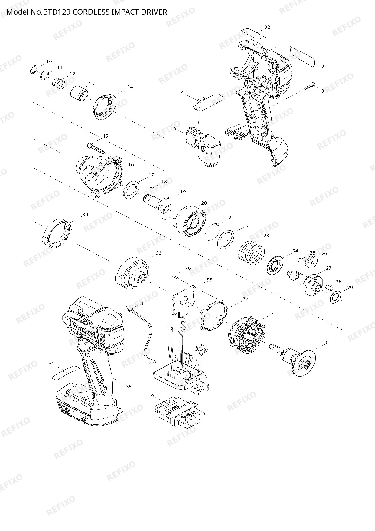 Деталировка MAKITA BTD129 — схема запчастей в разборе