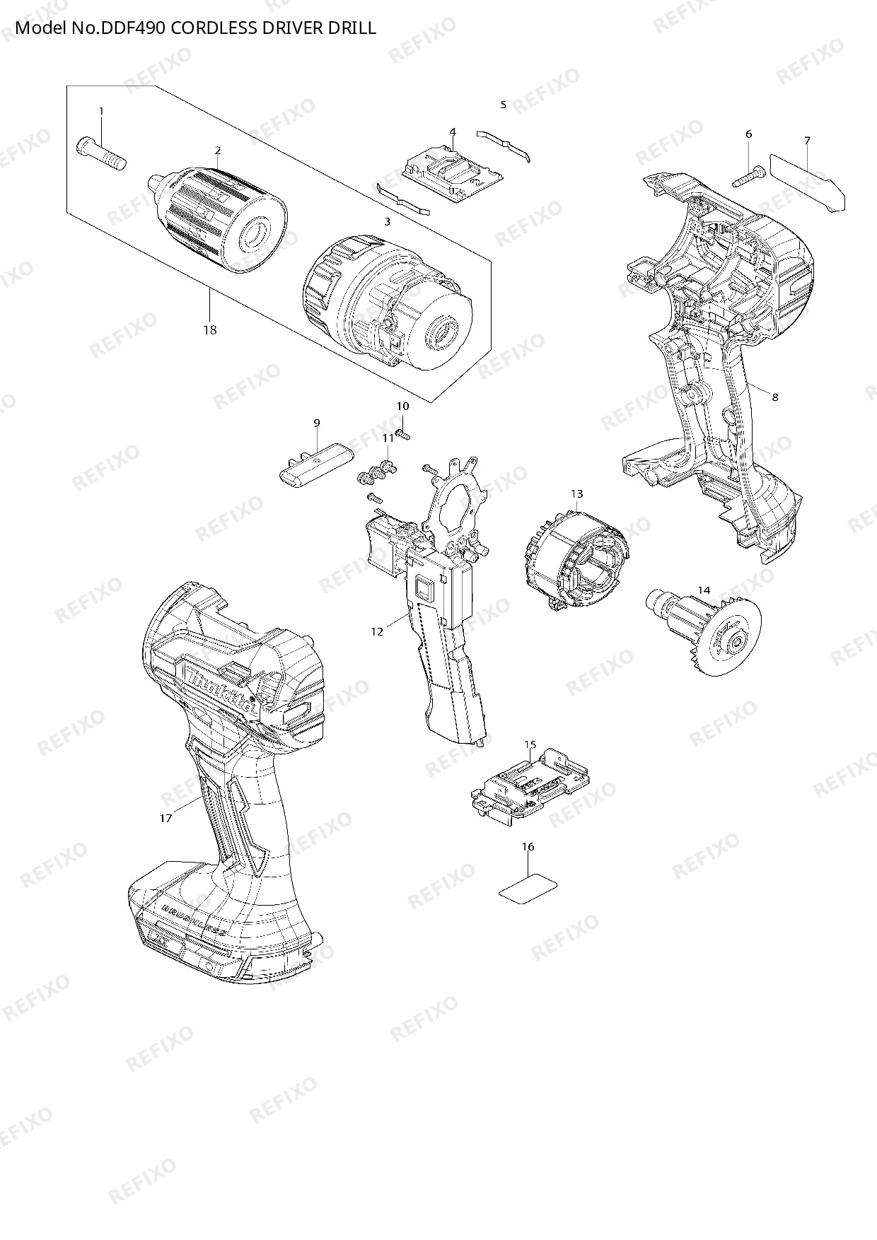 Деталировка MAKITA DDF490 — схема запчастей в разборе