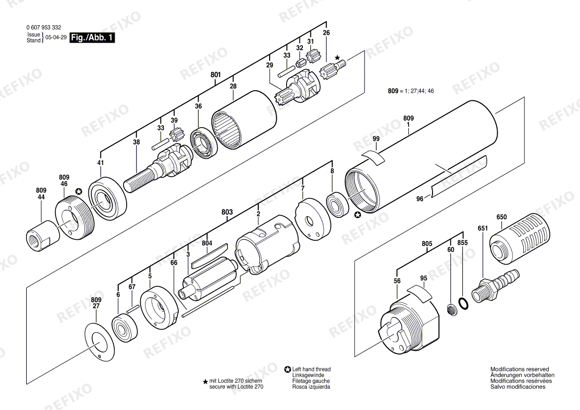 Деталировка Bosch Einbaumotor 180 WATT-SERIE (0 607 953 332) — схема запчастей в разборе