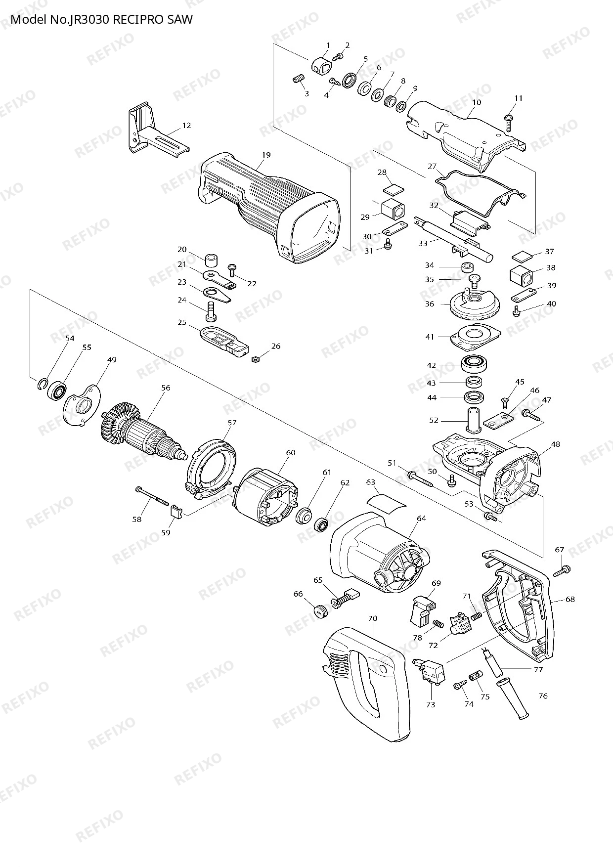 Деталировка MAKITA JR3030 — схема запчастей в разборе