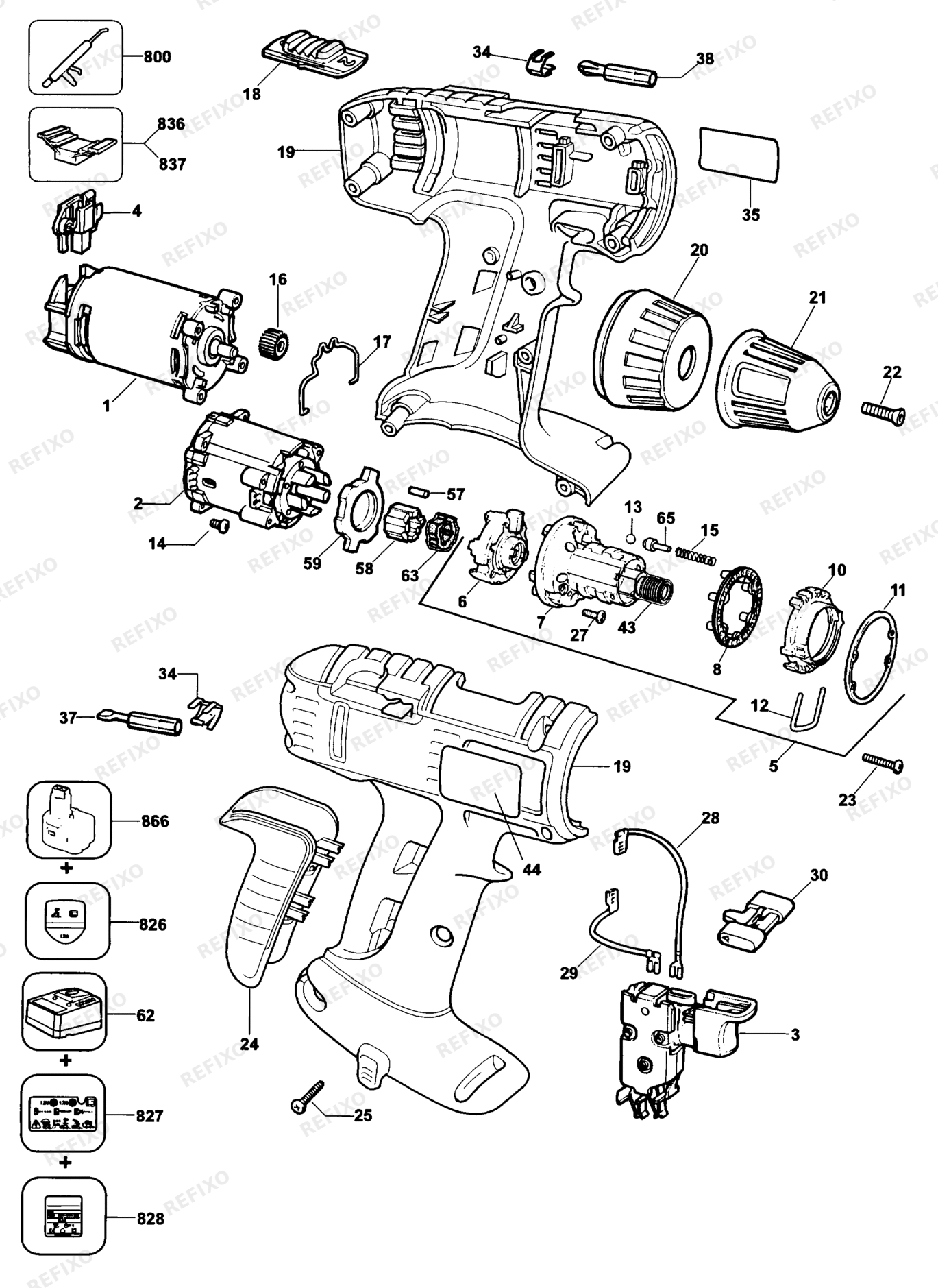 Деталировка DeWalt DW972K-QW TYPE 4 аккумуляторный - дрель DW972K-QW DW972K — схема запчастей в разборе