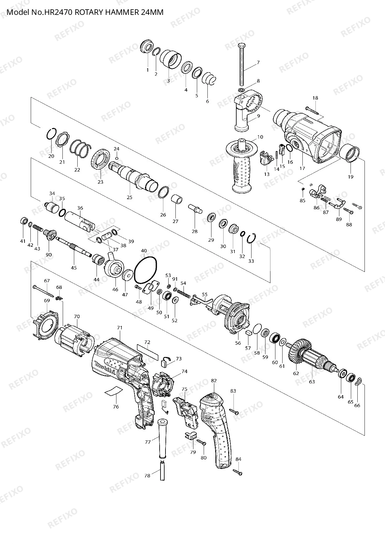 Деталировка MAKITA HR2470 — схема запчастей в разборе