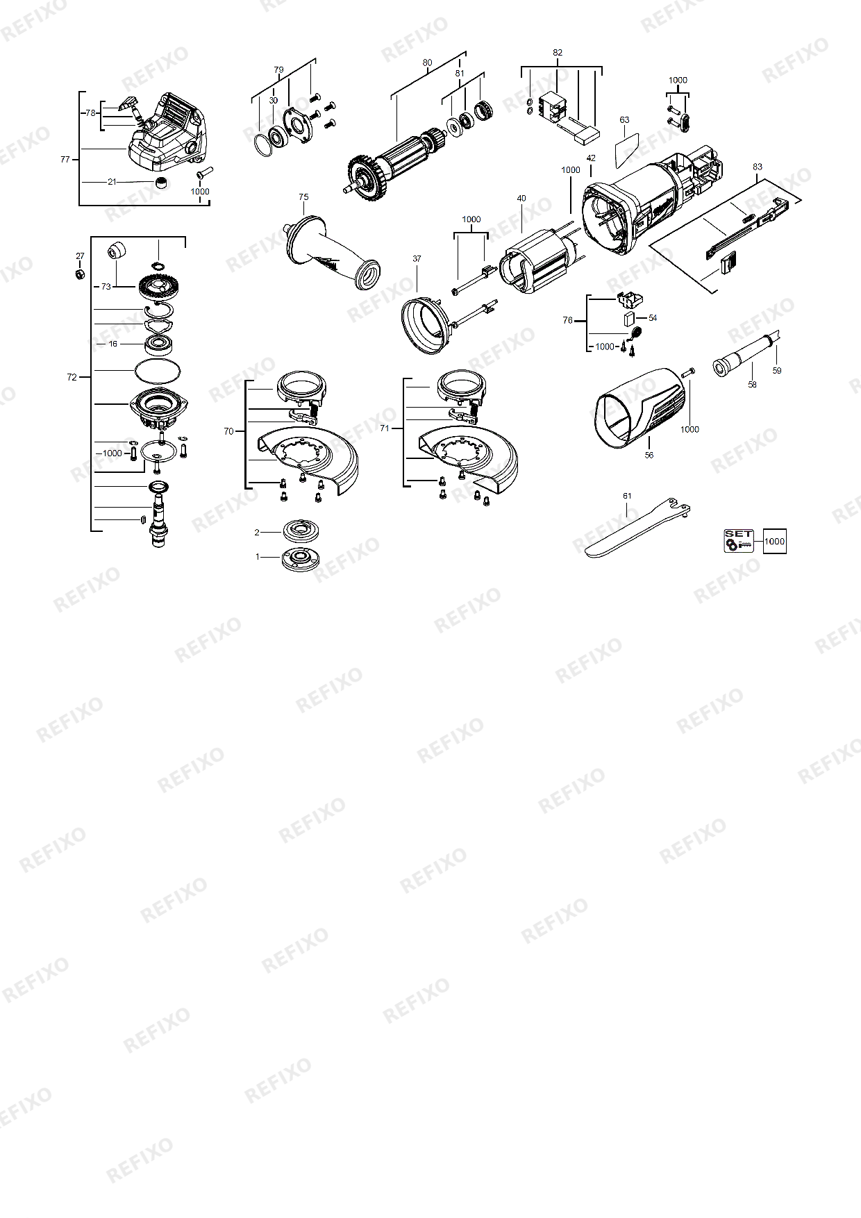 Деталировка MILWAUKEE AG10 125 4933440330 4000440331 — схема запчастей в разборе