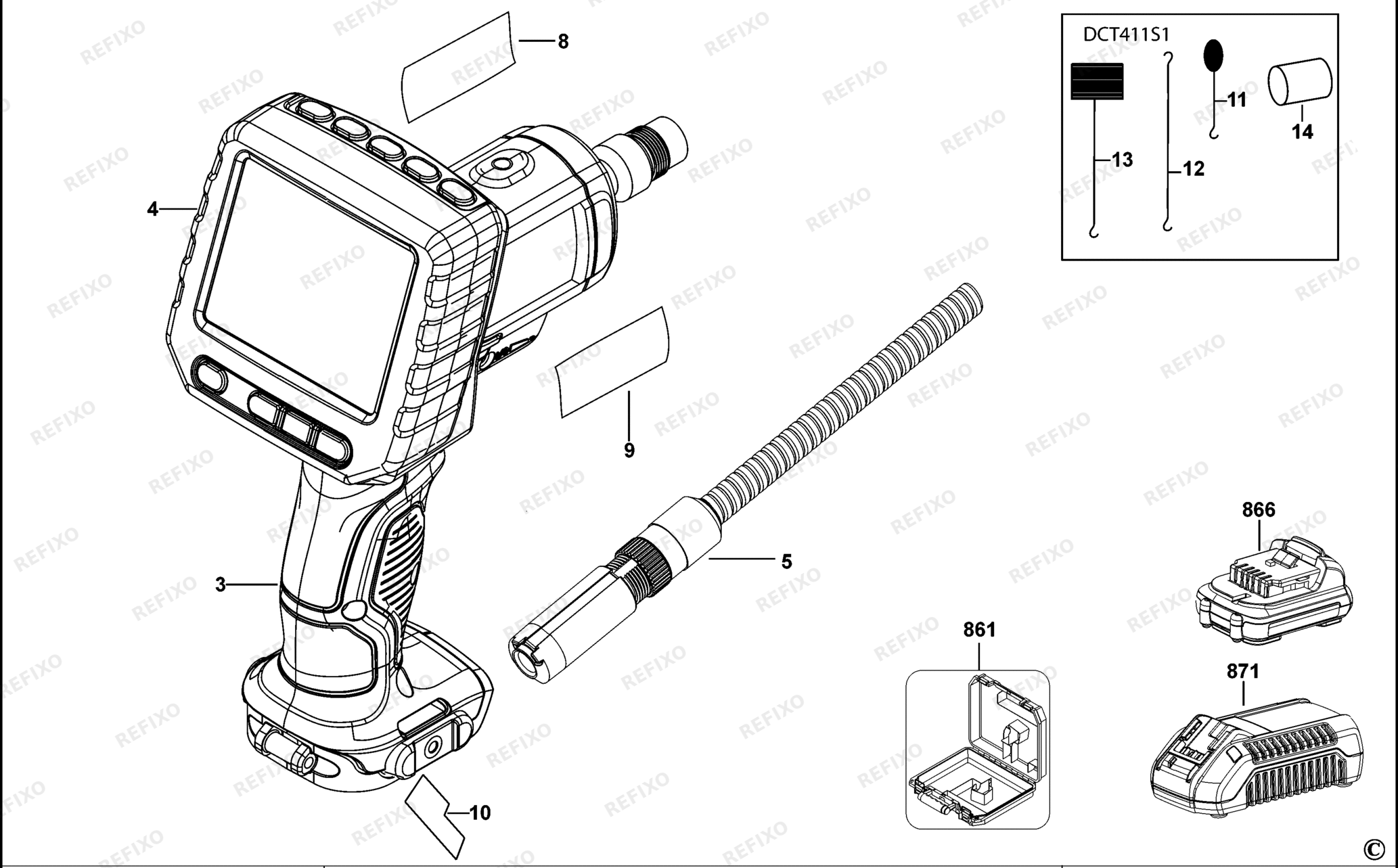 Деталировка DeWalt DCT411-QW TYPE 1 INSPEKTIONSKAMERA DCT411-QW DCT411 — схема запчастей в разборе