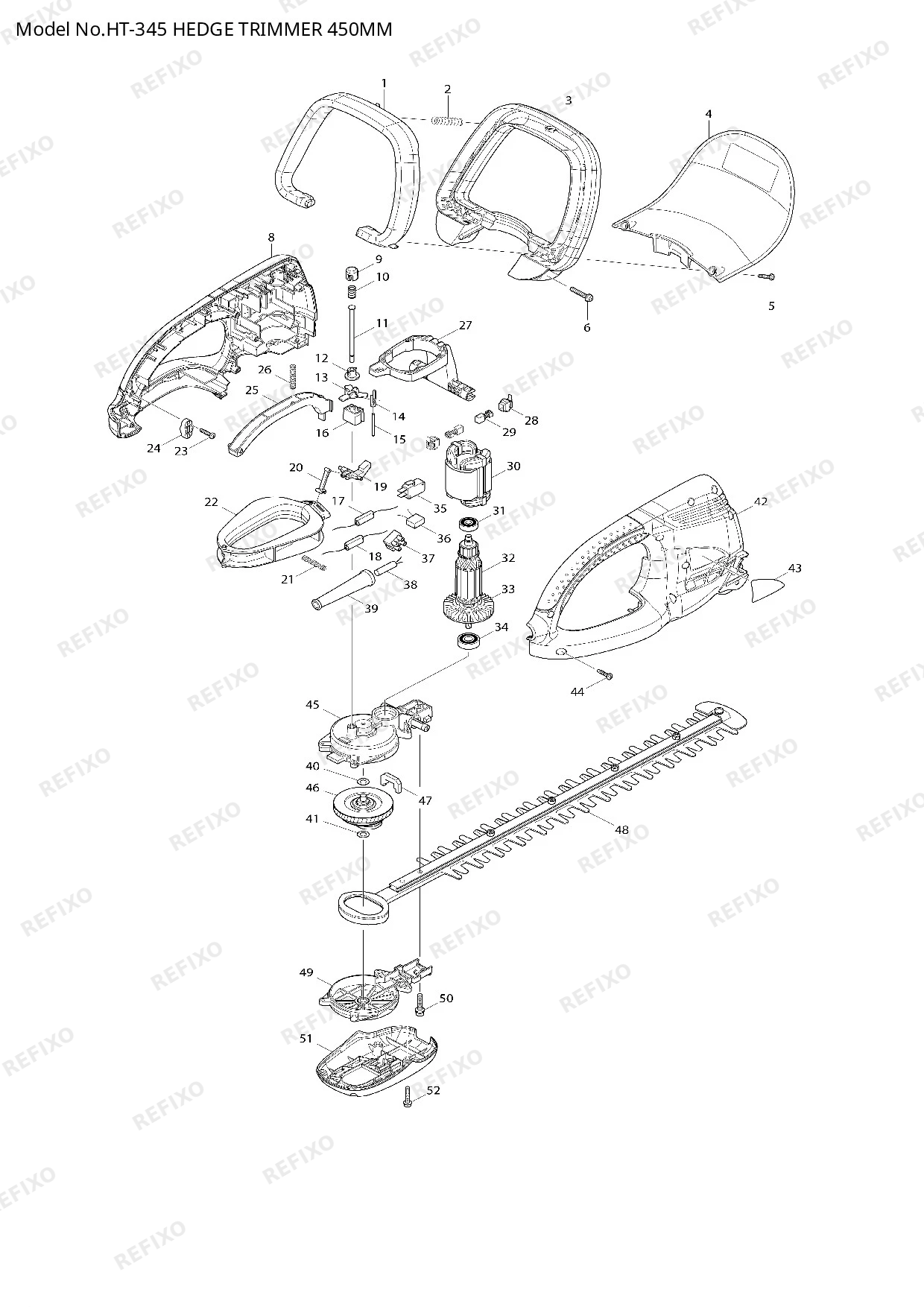 Деталировка MAKITA HT 345 — схема запчастей в разборе