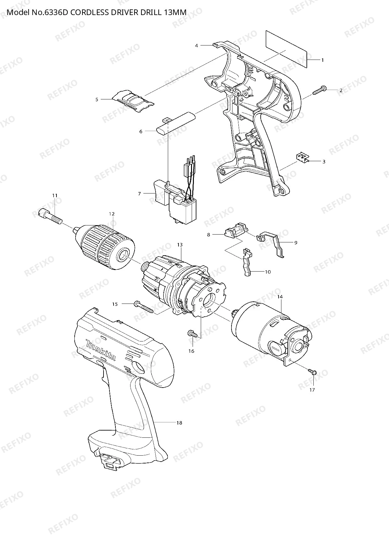 Деталировка MAKITA 6336D — схема запчастей в разборе