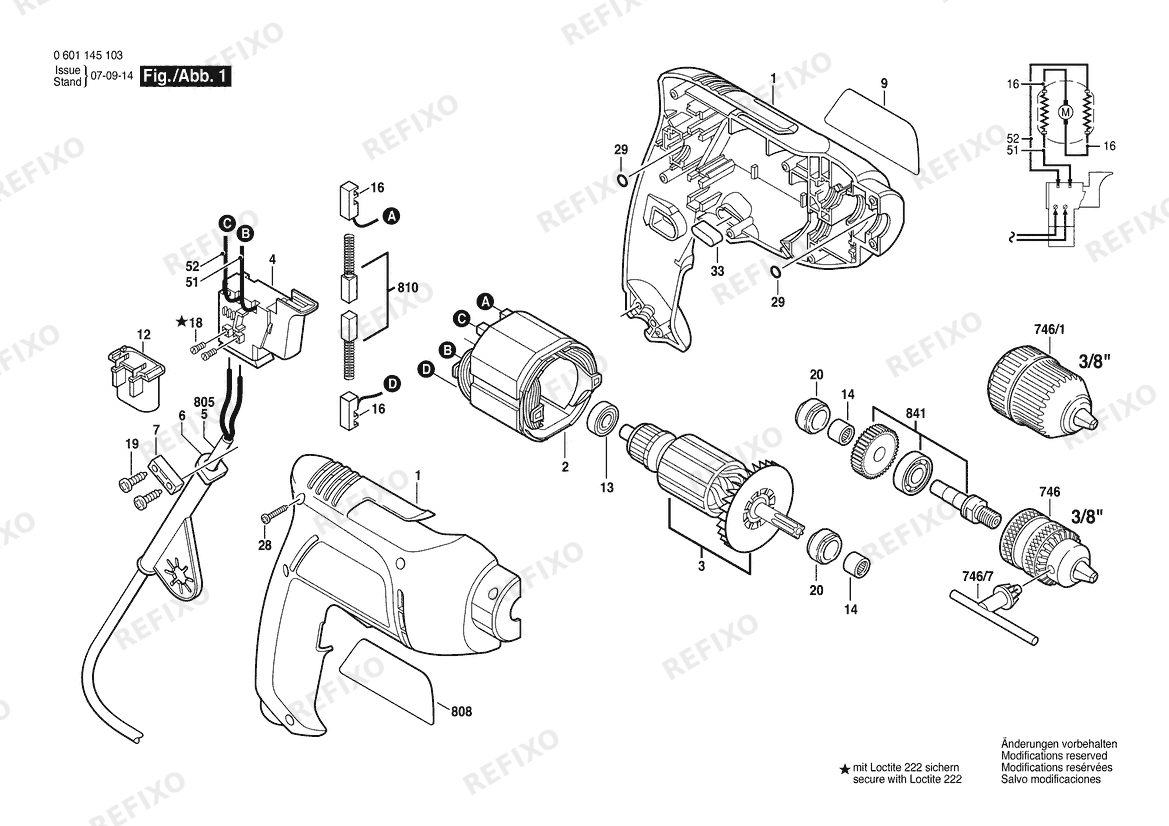 Деталировка Bosch Дрель GBM 6 | 240 V | 027 - AU (0 601 145 137) — схема запчастей в разборе