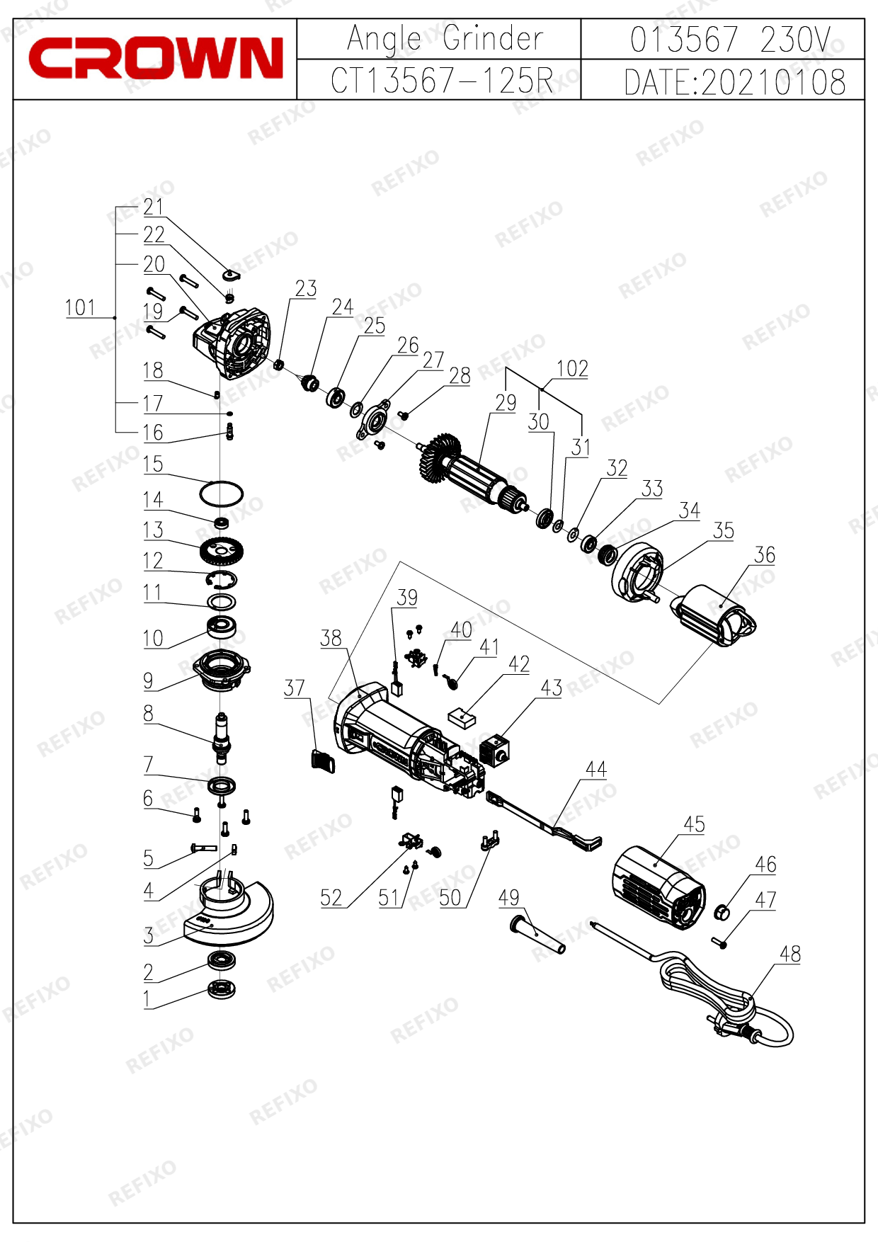 Деталировка CROWN CT13567 125R — схема запчастей в разборе