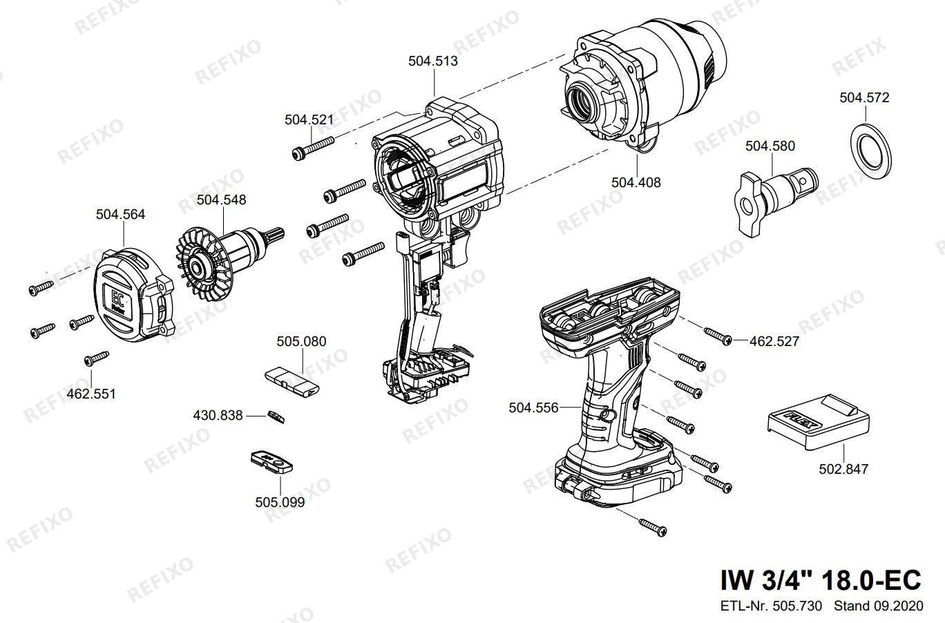Деталировка Flex IW 34 1600 18-EC5.0 набор — схема запчастей в разборе