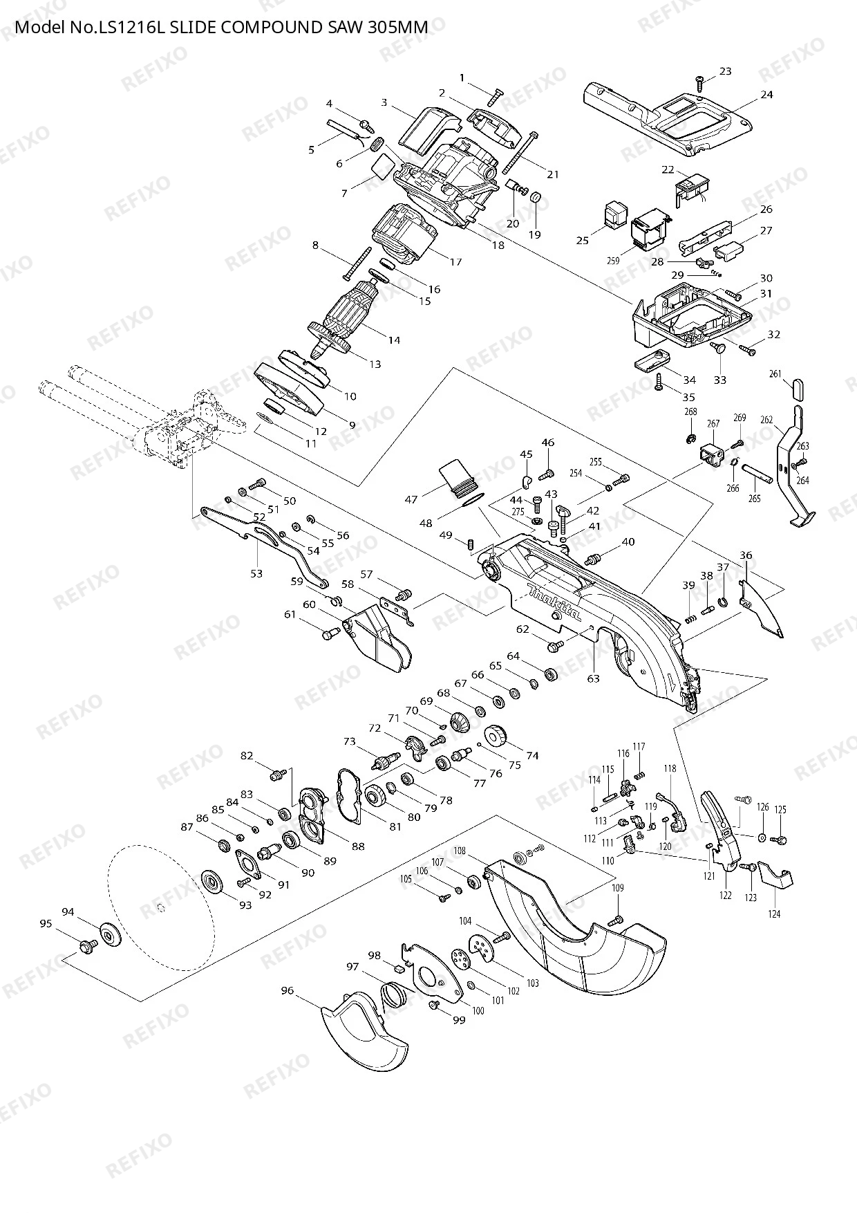 Деталировка MAKITA LS1216L — схема запчастей в разборе