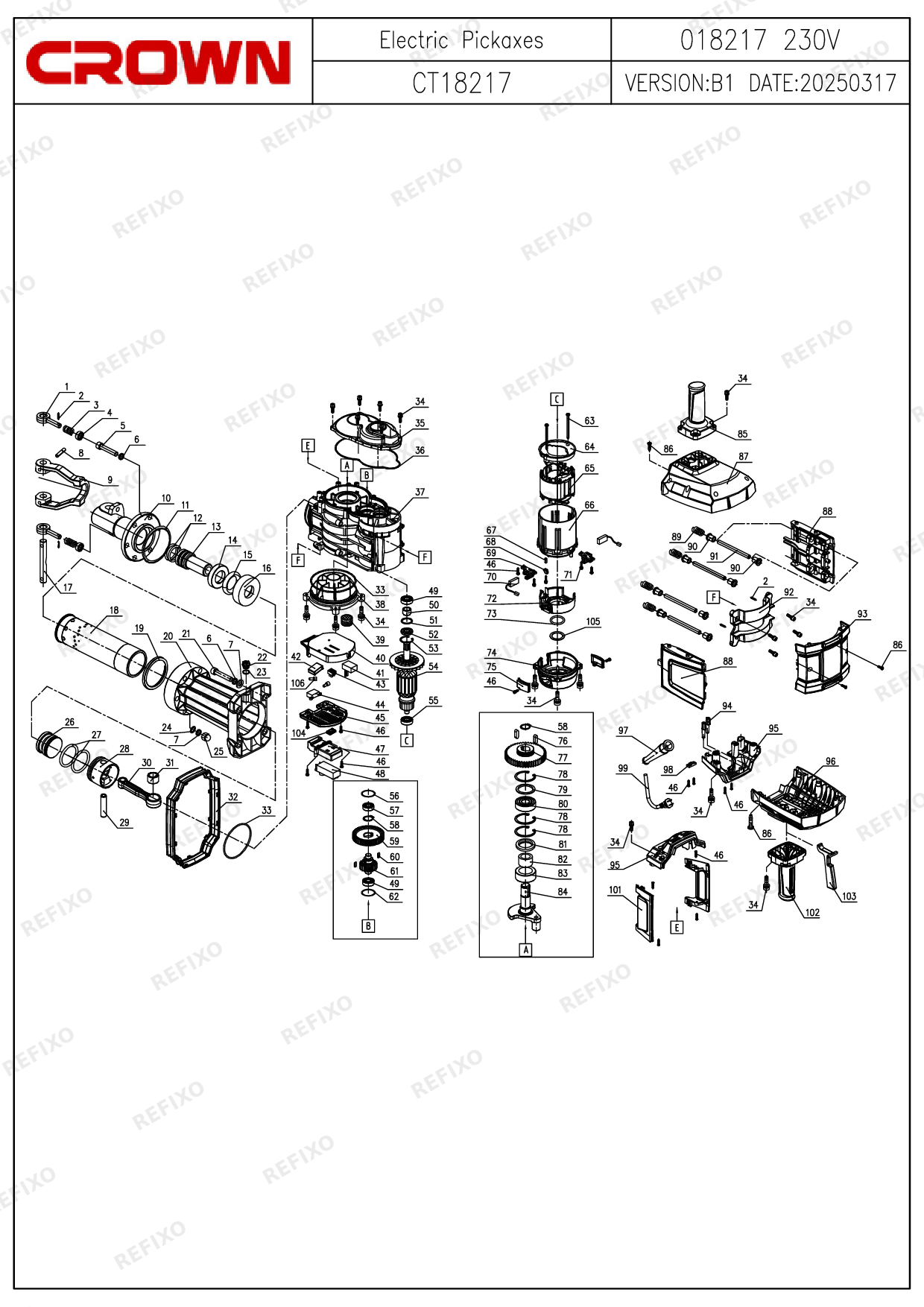 Деталировка CROWN CT18217 — схема запчастей в разборе