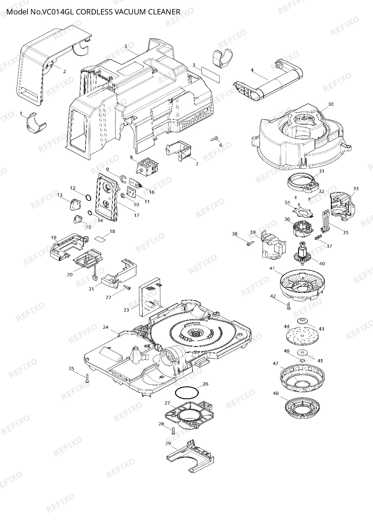 Деталировка MAKITA VC014GL — схема запчастей в разборе