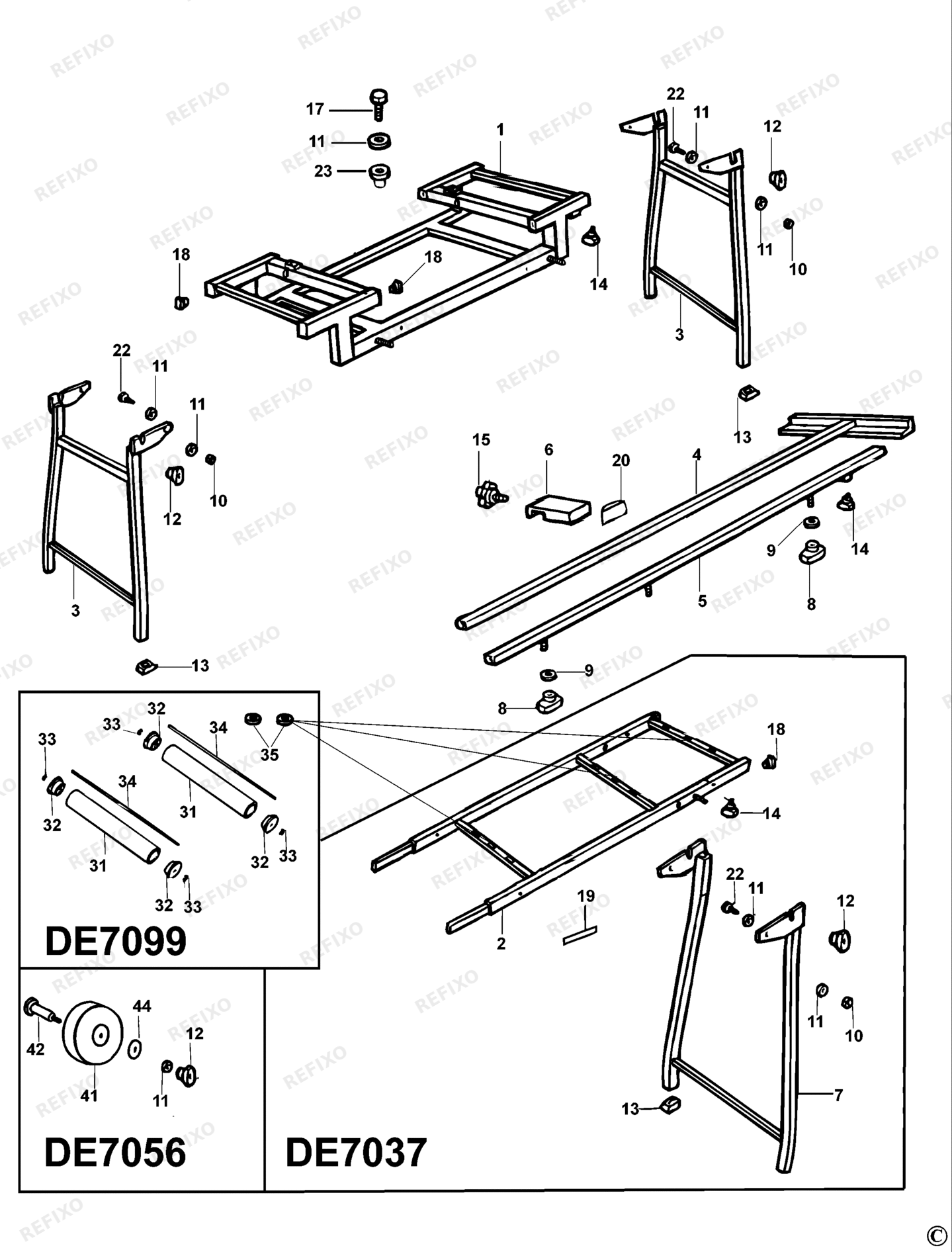 Деталировка DeWalt DE7075-XJ TYPE 4 AUSZIEHTISCH DE7075-XJ DE7075 — схема запчастей в разборе