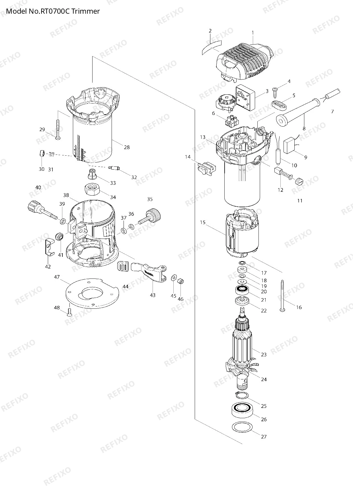 Деталировка MAKITA RT0700C — схема запчастей в разборе