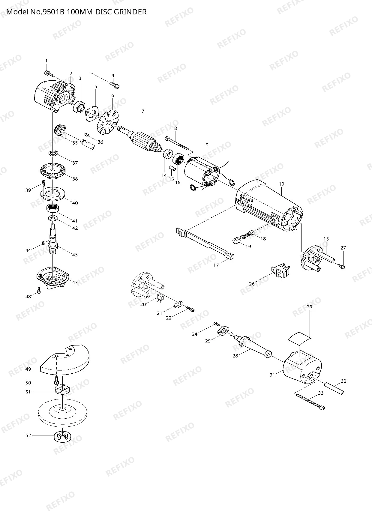 Деталировка MAKITA 9501B — схема запчастей в разборе
