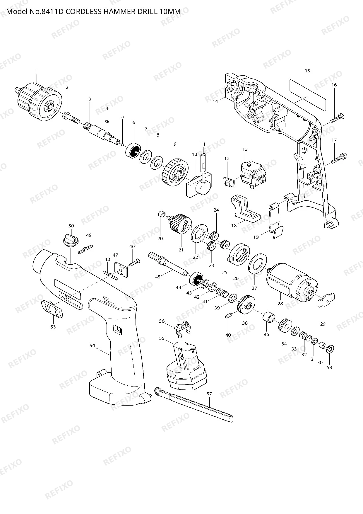 Деталировка MAKITA 8411D — схема запчастей в разборе