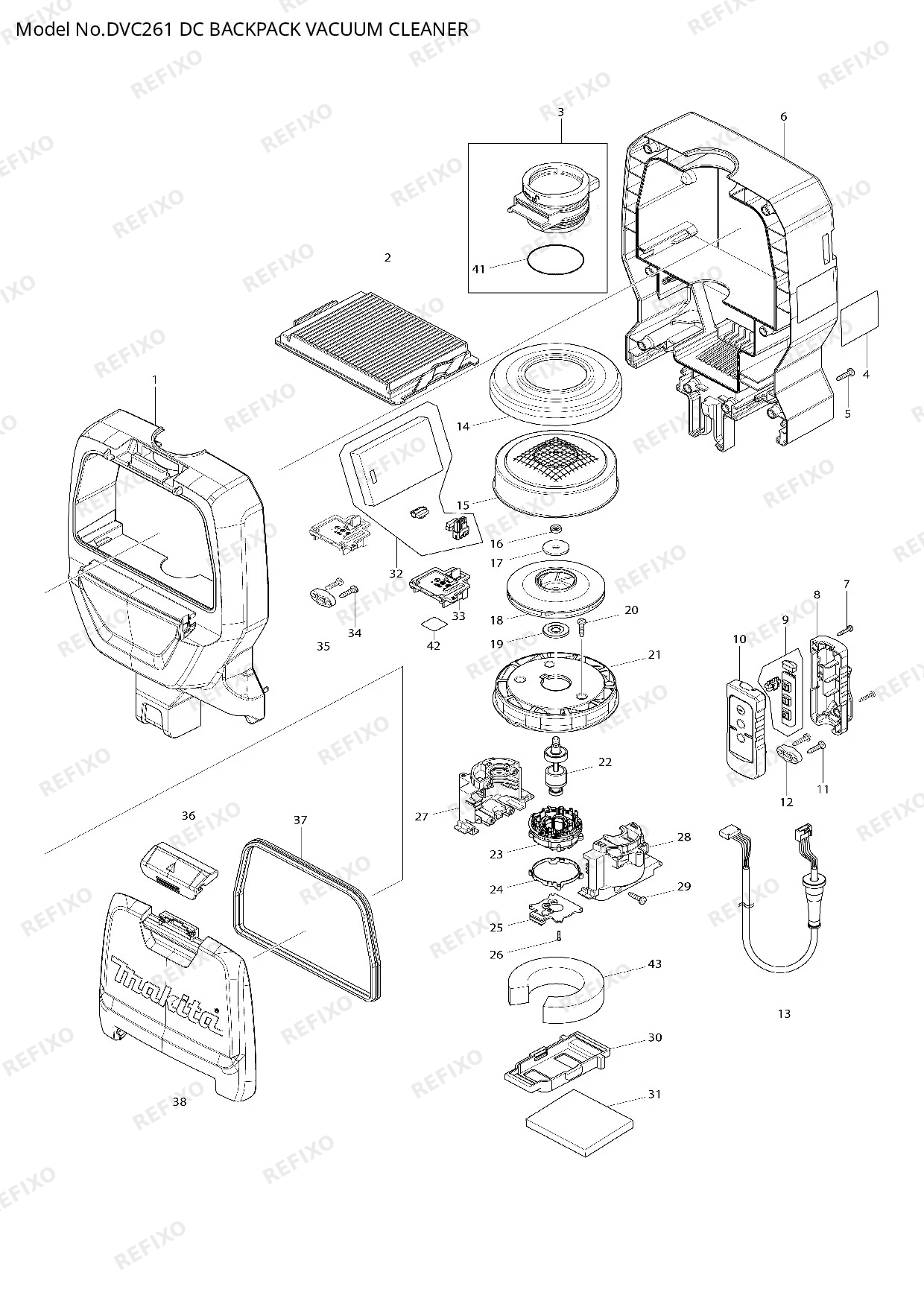Деталировка MAKITA DVC261 — схема запчастей в разборе