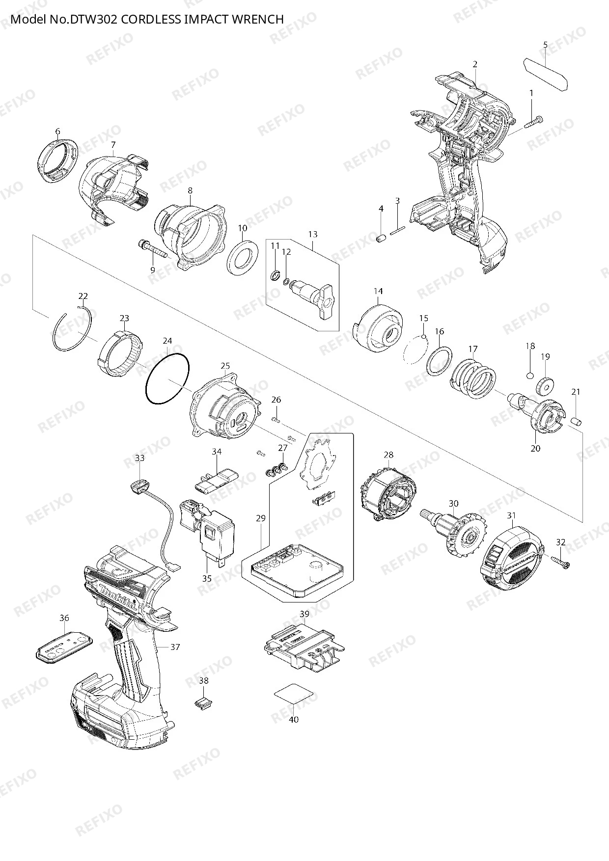 Деталировка MAKITA DTW302 — схема запчастей в разборе