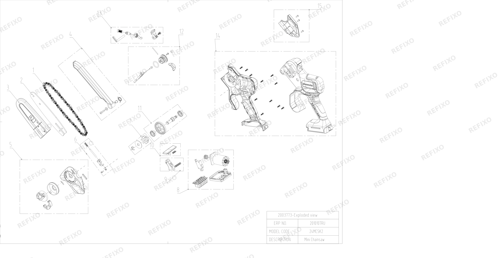 Деталировка Greenworks 2010107-Exploded view — схема запчастей в разборе