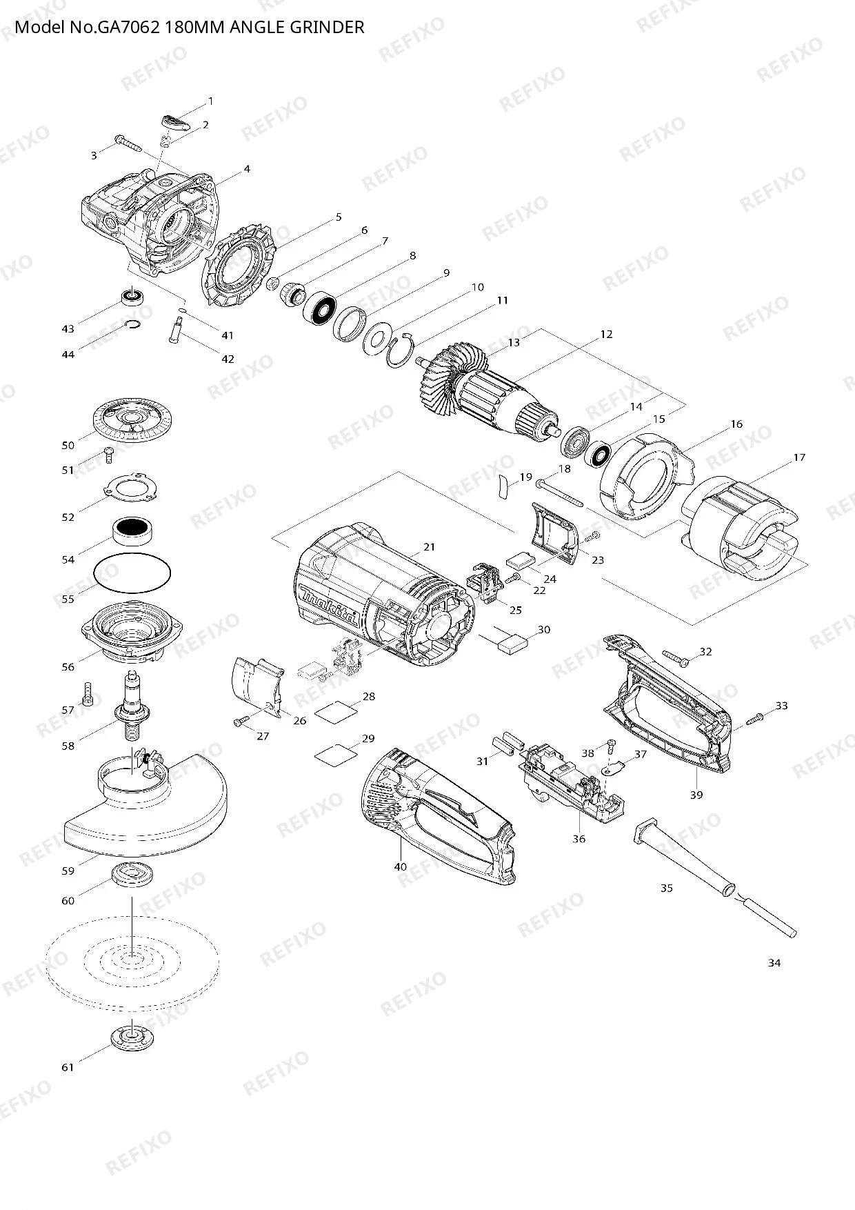 Деталировка MAKITA GA7062 — схема запчастей в разборе