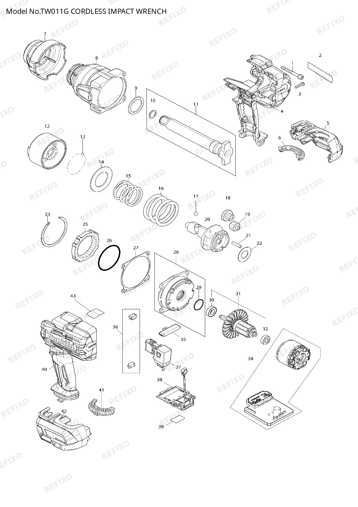 Деталировка MAKITA TW011G — схема запчастей в разборе