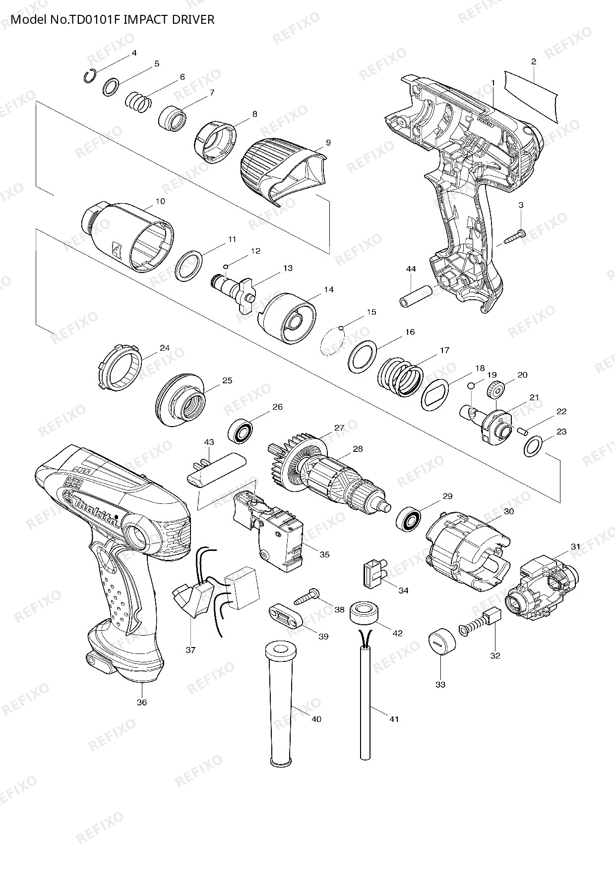 Деталировка MAKITA TD0101F — схема запчастей в разборе