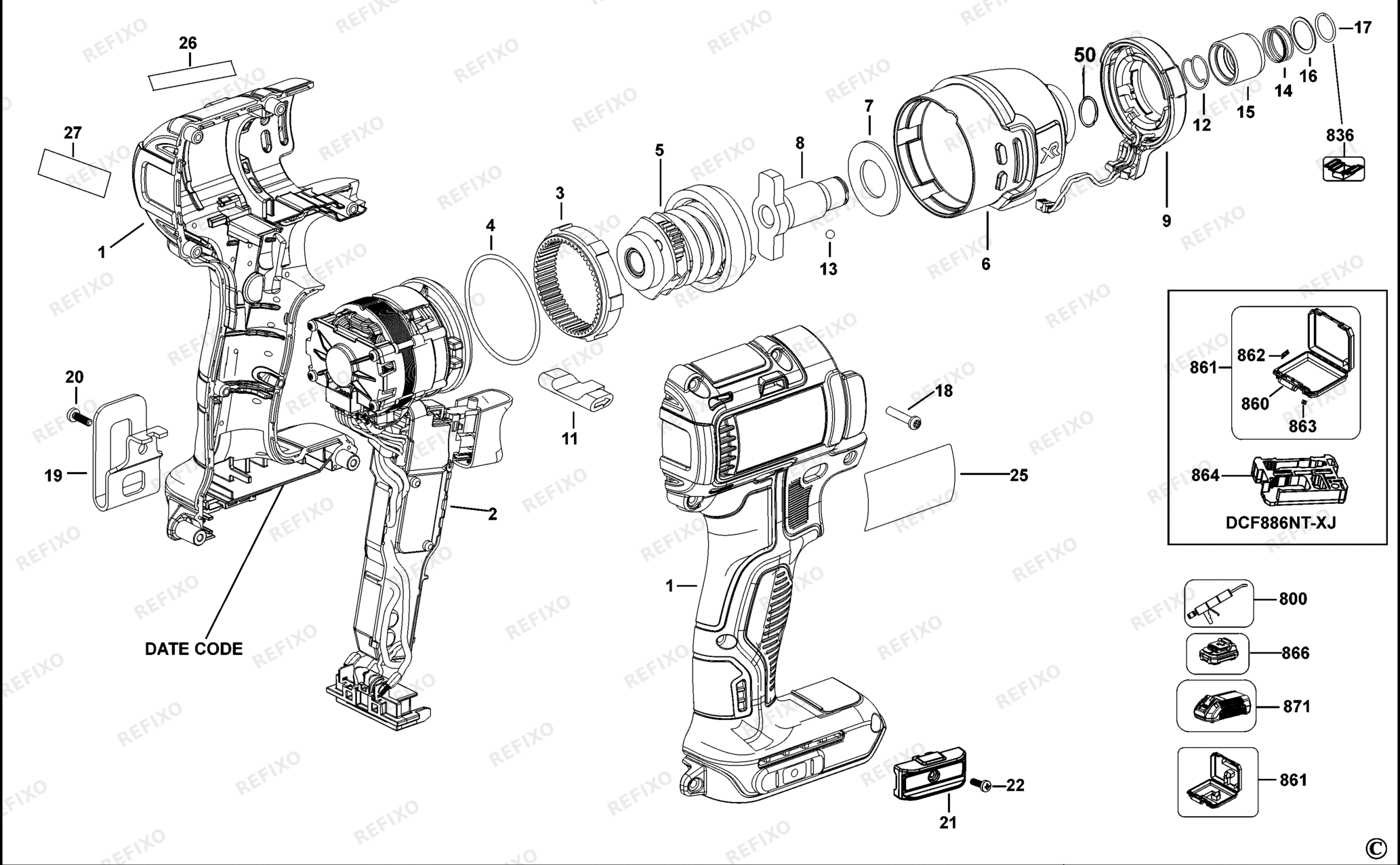 Деталировка DeWalt DCF886-QW TYPE 10 SCHLAGSCHRAUBER DCF886-QW DCF886 — схема запчастей в разборе