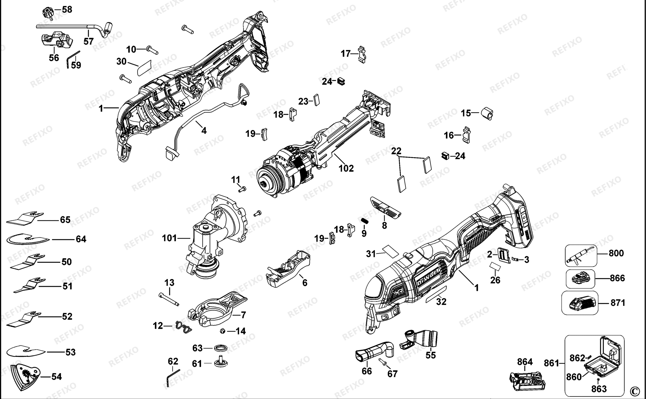 Деталировка DeWalt DCS356-QW TYPE 1 MULTITOOL DCS356-QW DCS356 — схема запчастей в разборе