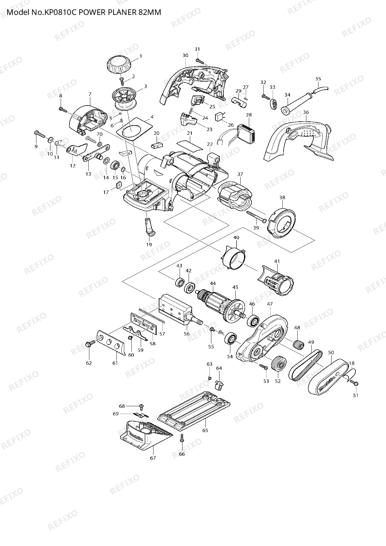 Деталировка MAKITA KP0810C — схема запчастей в разборе