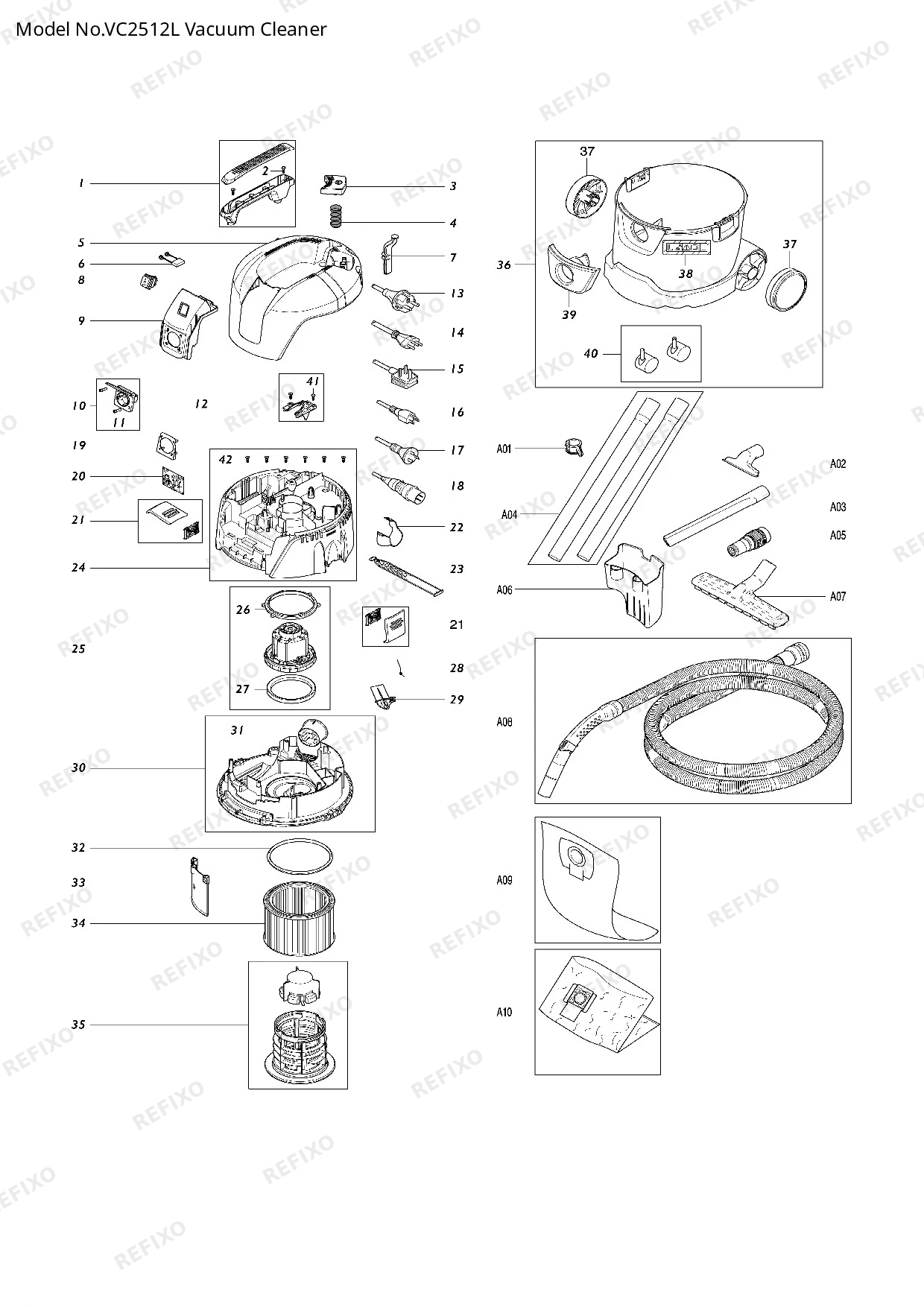 Деталировка MAKITA VC2512L — схема запчастей в разборе