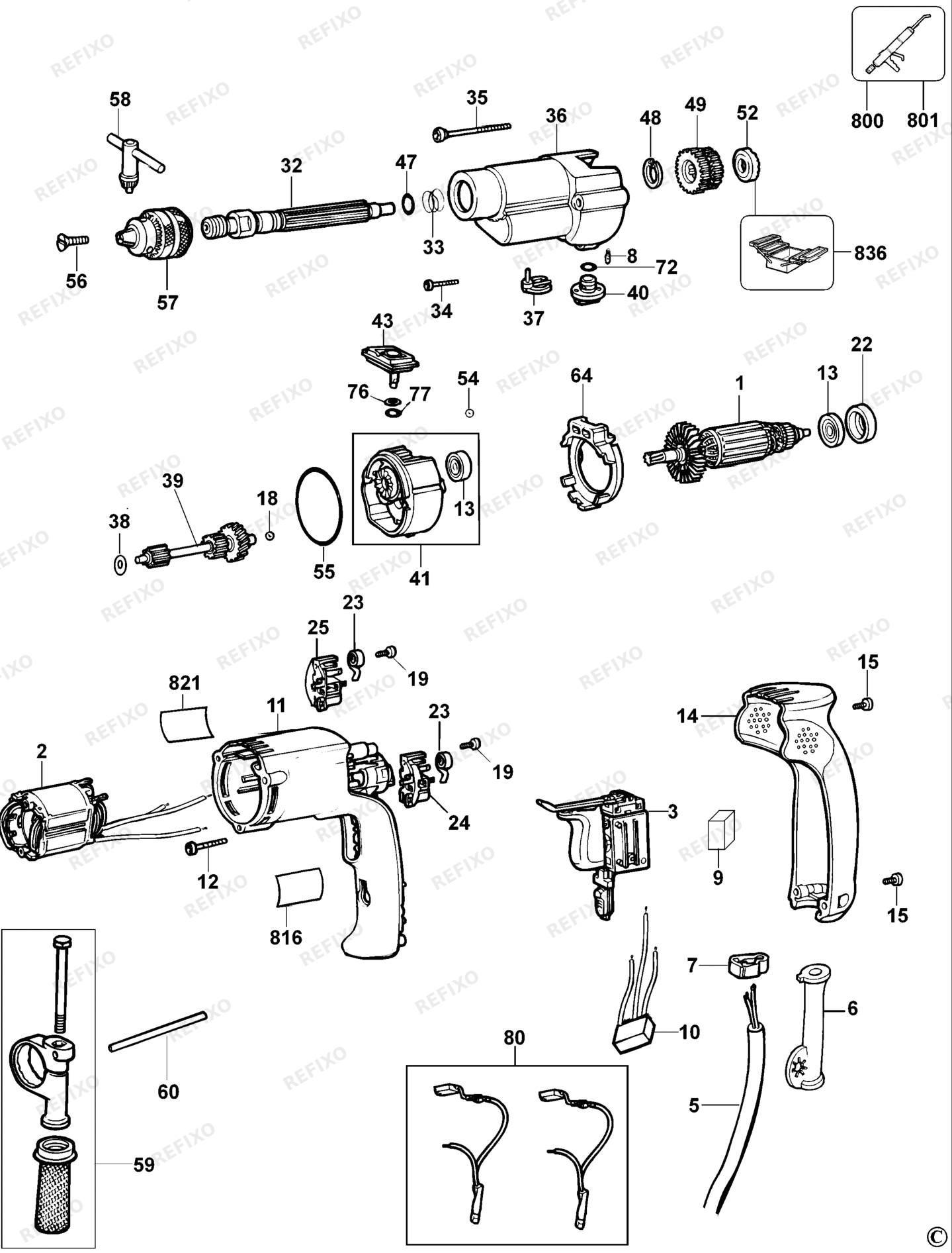 Деталировка DeWalt D21720-QS TYPE 1 перфоратор D21720-QS D21720 — схема запчастей в разборе
