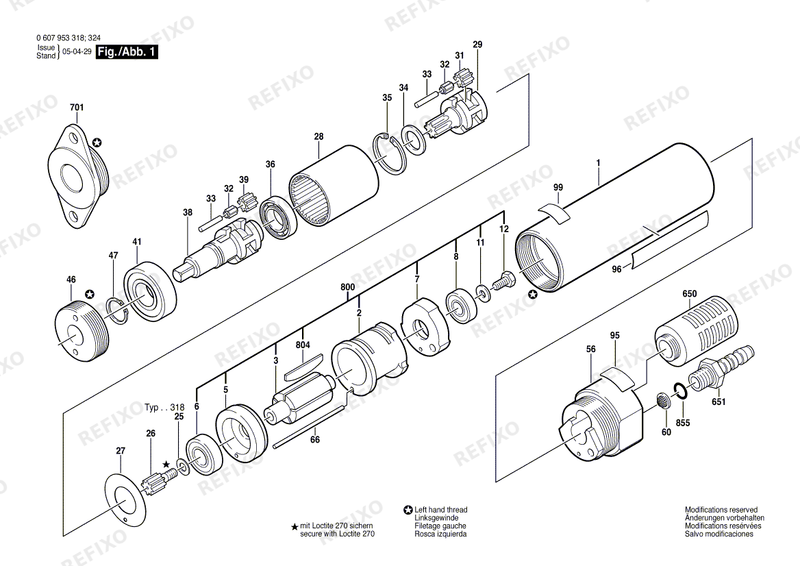 Деталировка Bosch Einbaumotor 180 WATT-SERIE (0 607 953 318) — схема запчастей в разборе