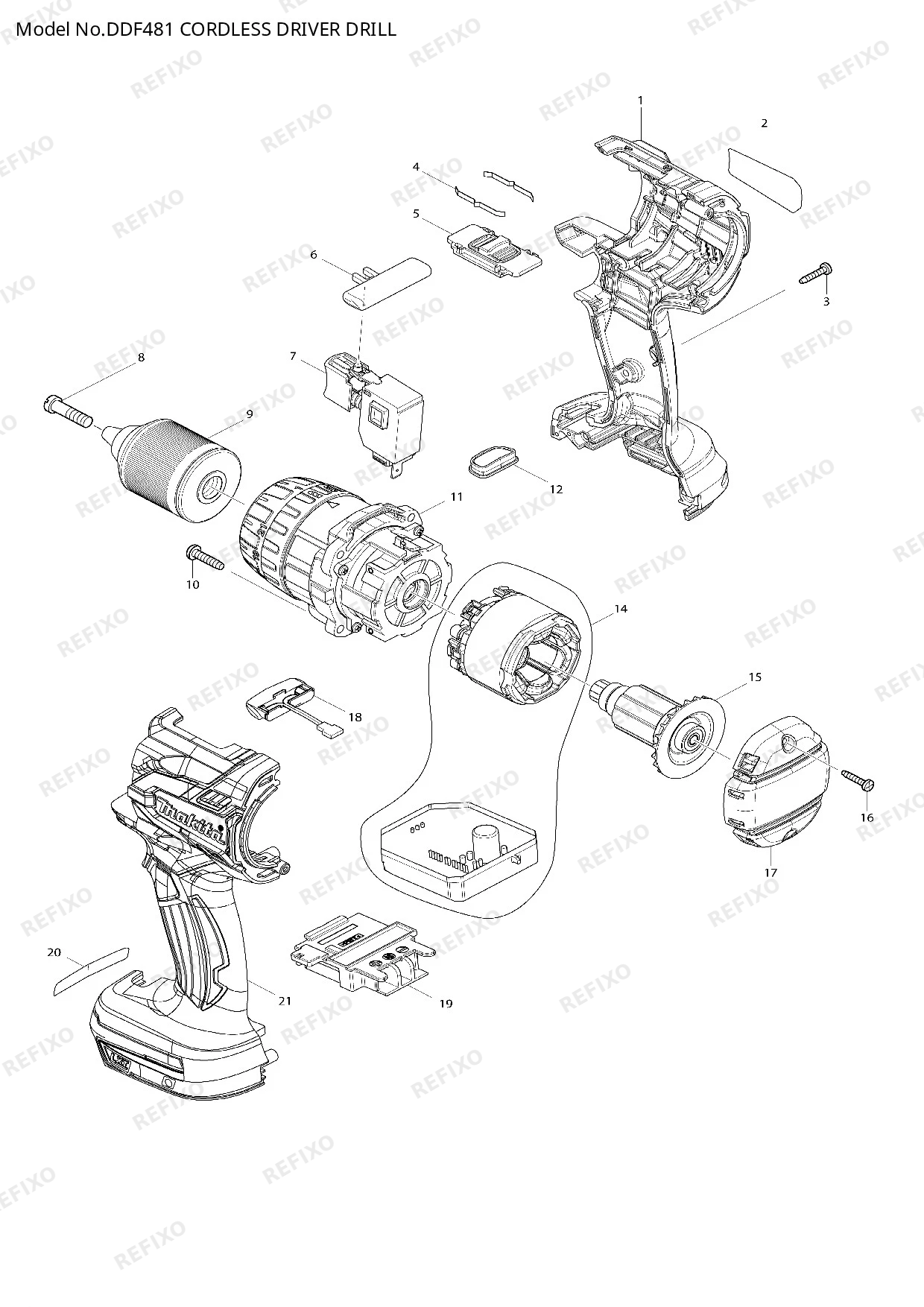 Деталировка MAKITA DDF481 — схема запчастей в разборе