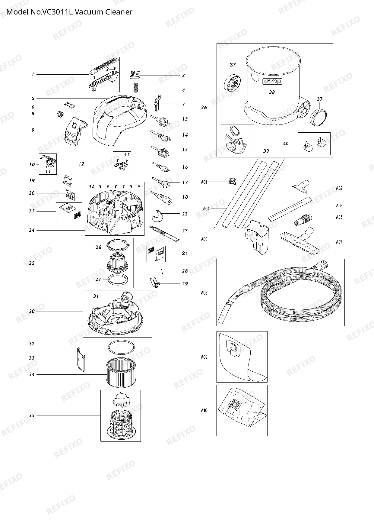 Деталировка MAKITA VC3011L — схема запчастей в разборе
