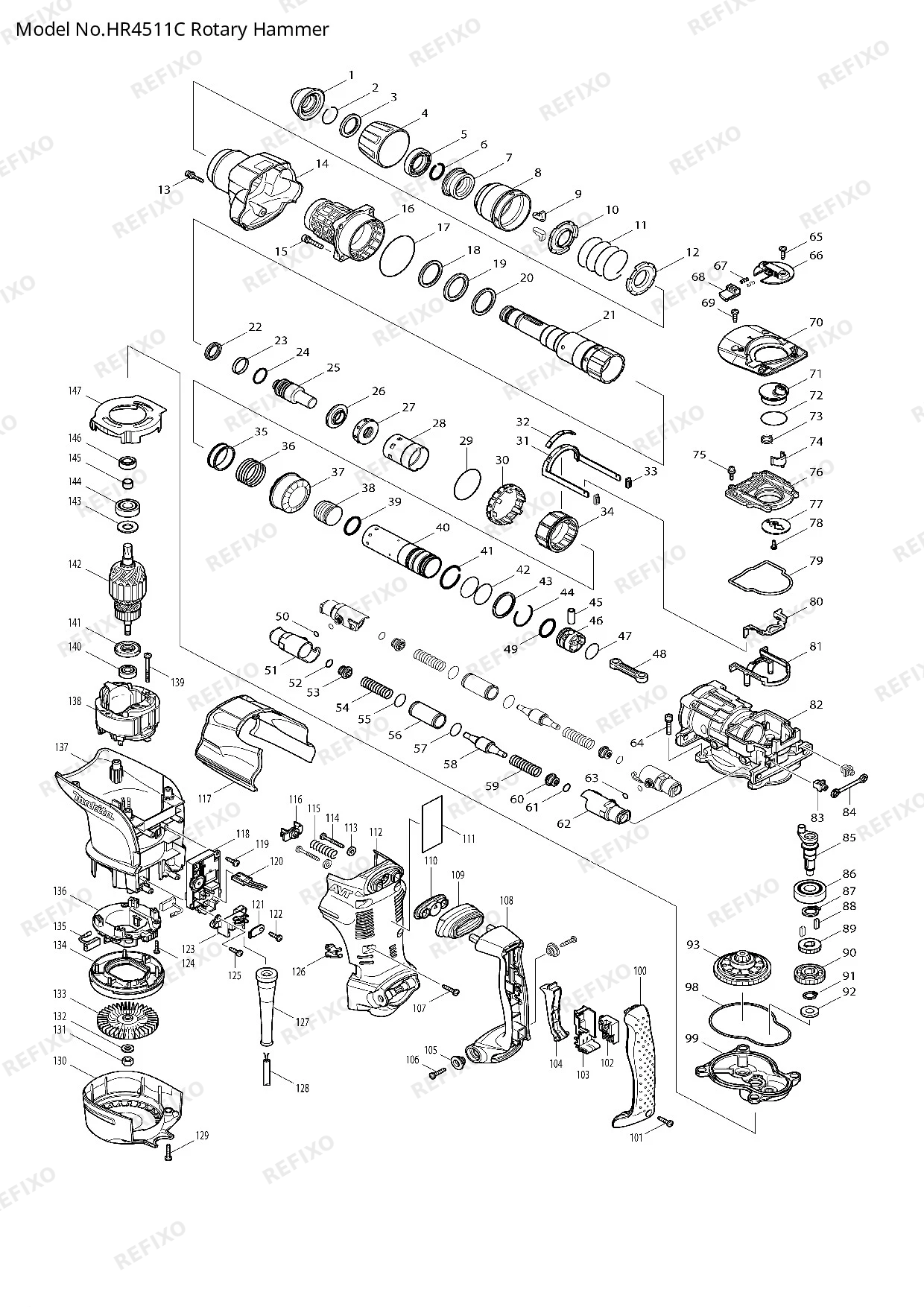 Деталировка MAKITA HR4511C — схема запчастей в разборе