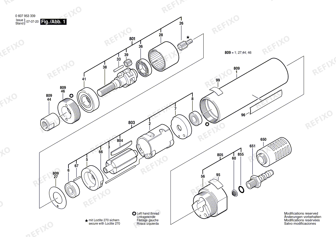 Деталировка Bosch Einbaumotor 180 WATT-SERIE (0 607 953 339) — схема запчастей в разборе