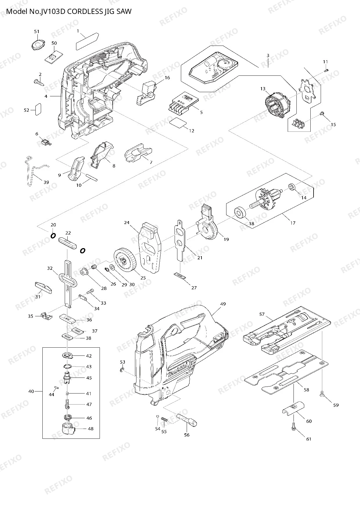 Деталировка MAKITA JV103D — схема запчастей в разборе