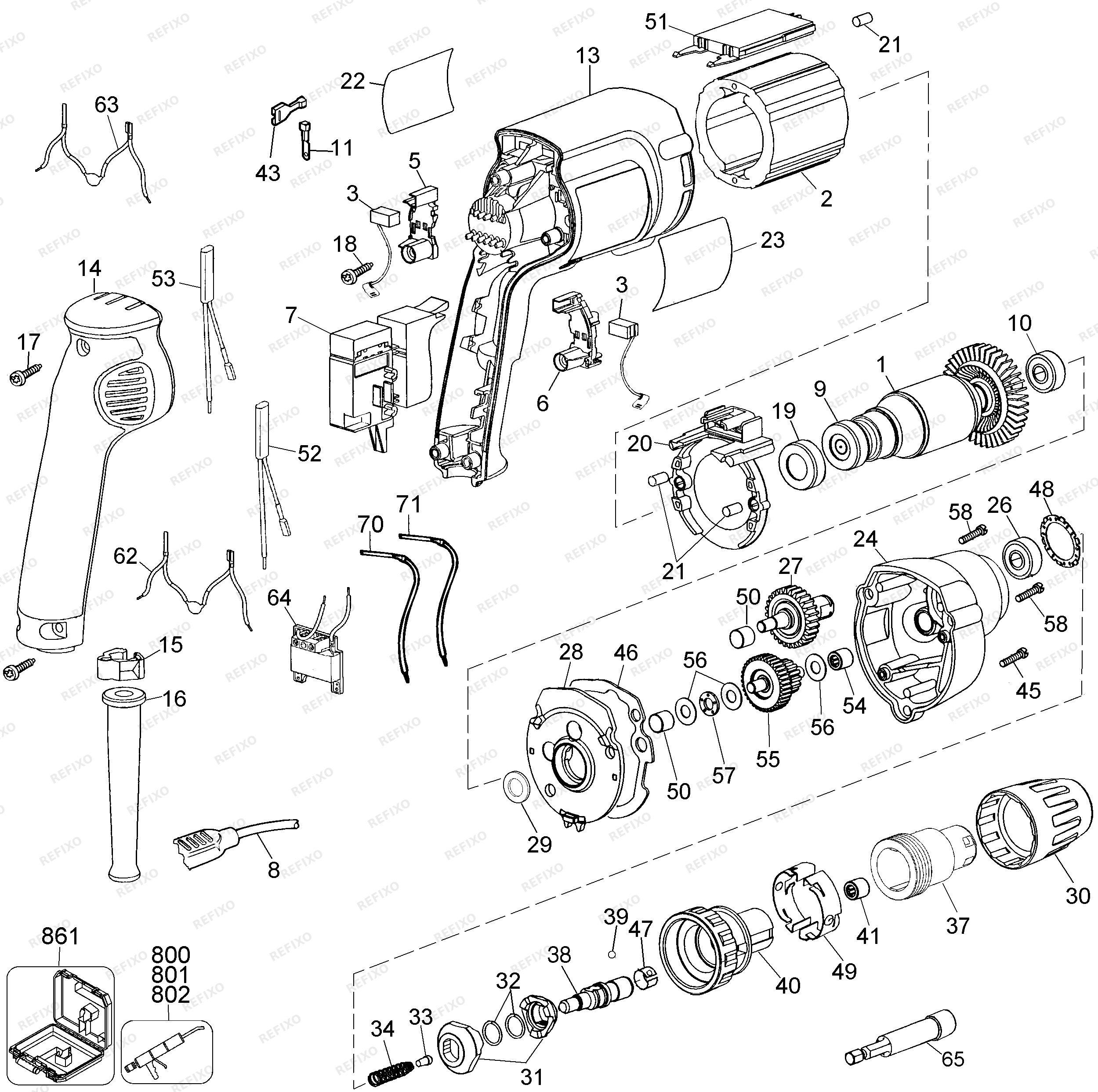 Деталировка DeWalt ОТВЁРТКА BS25EK — схема запчастей в разборе