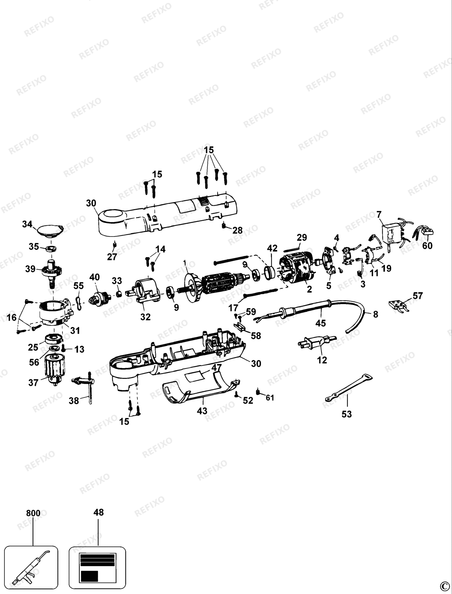 Деталировка DeWalt DW160-DE TYPE 1 RIGHT ANGLE DRILL DW160-DE DW160 — схема запчастей в разборе