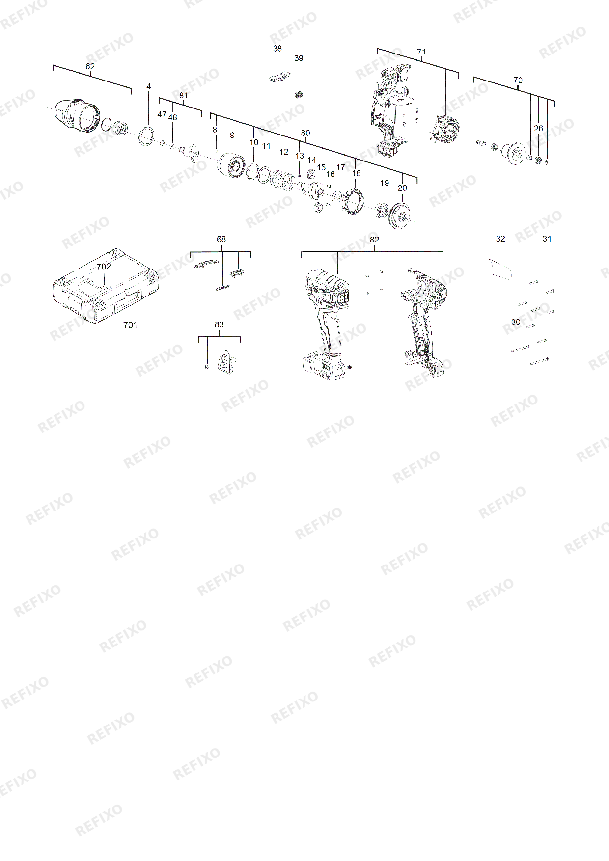 Деталировка MILWAUKEE M18FIWF12 0 4933451070 4000452508 — схема запчастей в разборе