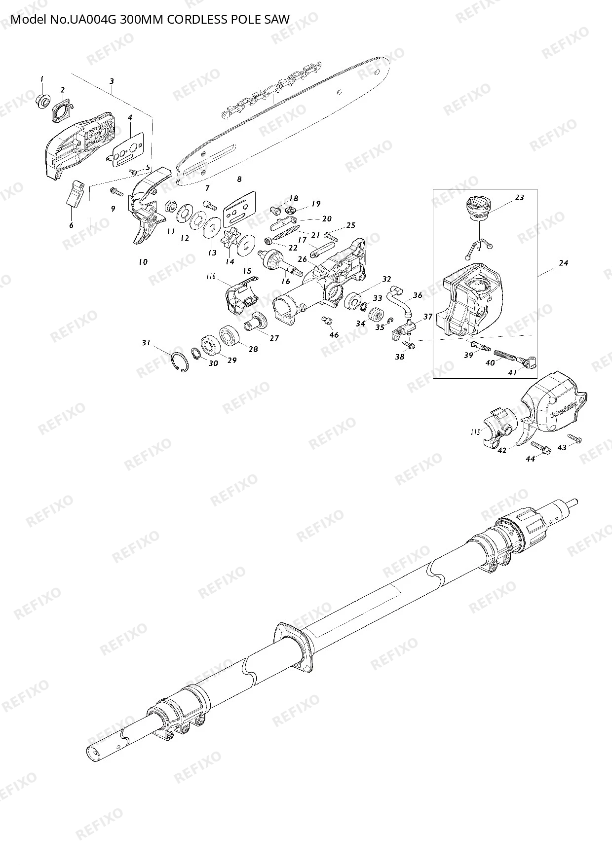 Деталировка MAKITA UA004G — схема запчастей в разборе