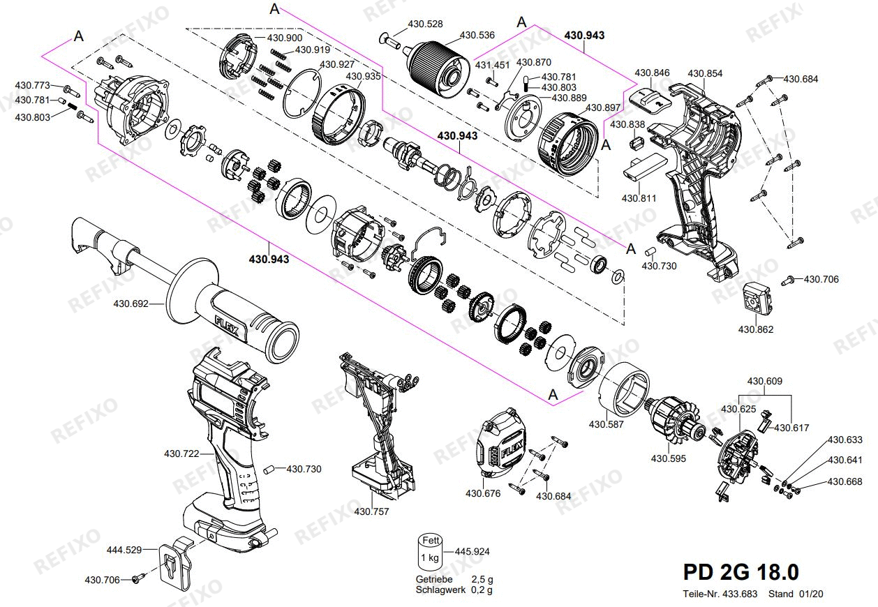 Деталировка Flex PD 2G 18.0 — схема запчастей в разборе