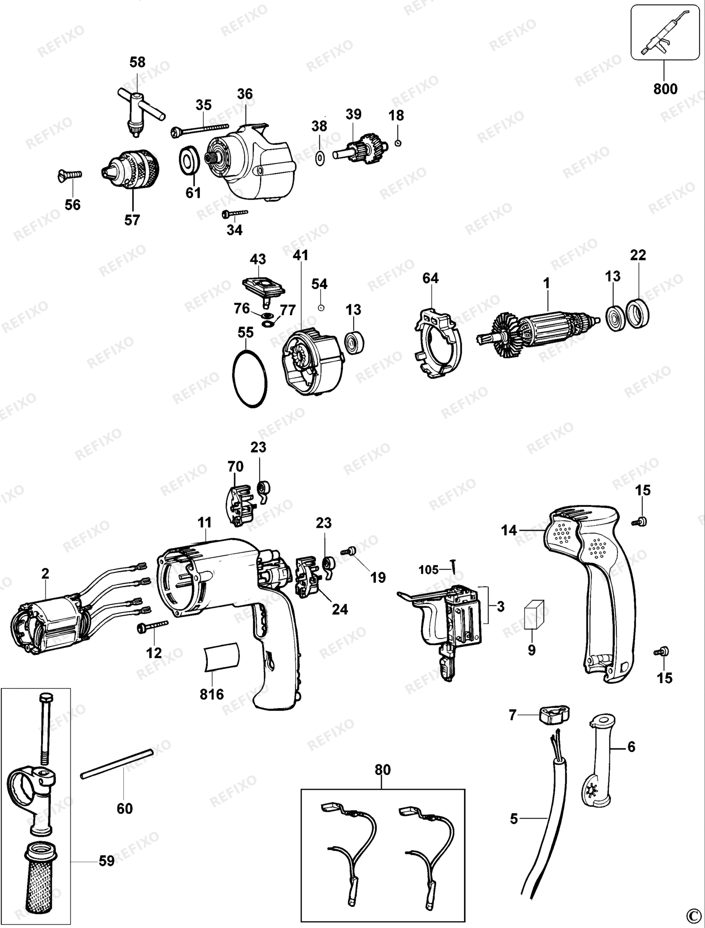 Деталировка DeWalt DW511-XJ TYPE 1 BOHRER DW511-XJ DW511 — схема запчастей в разборе