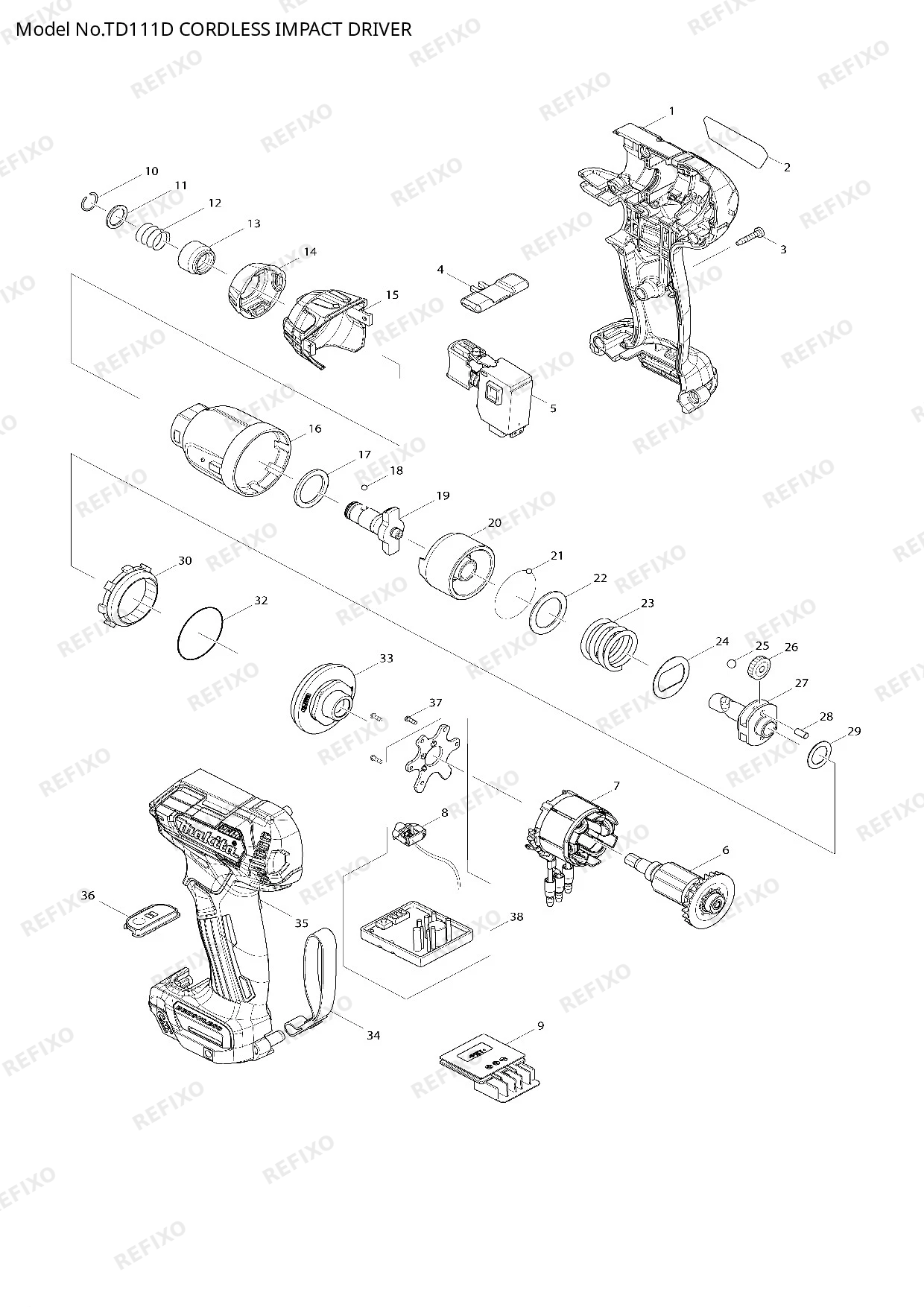 Деталировка MAKITA TD111D — схема запчастей в разборе