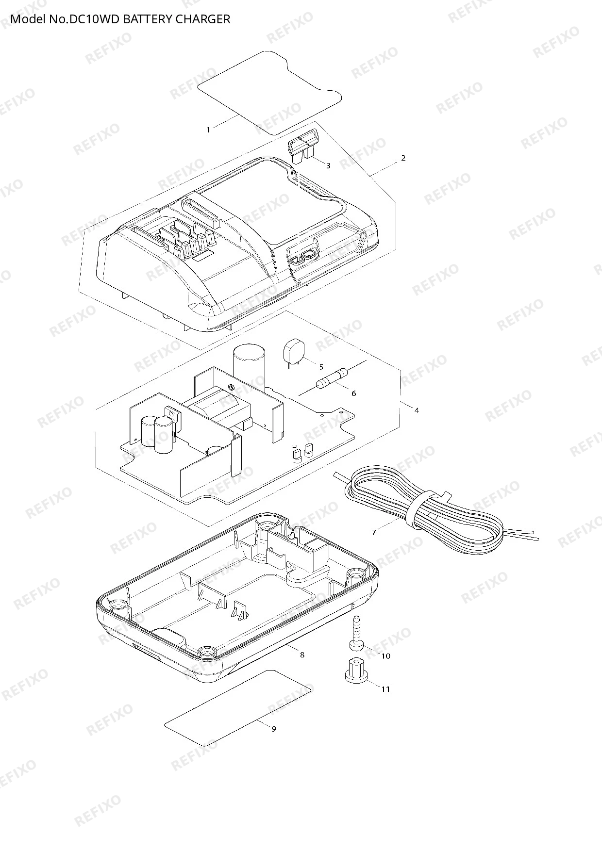 Деталировка MAKITA DC10WD — схема запчастей в разборе