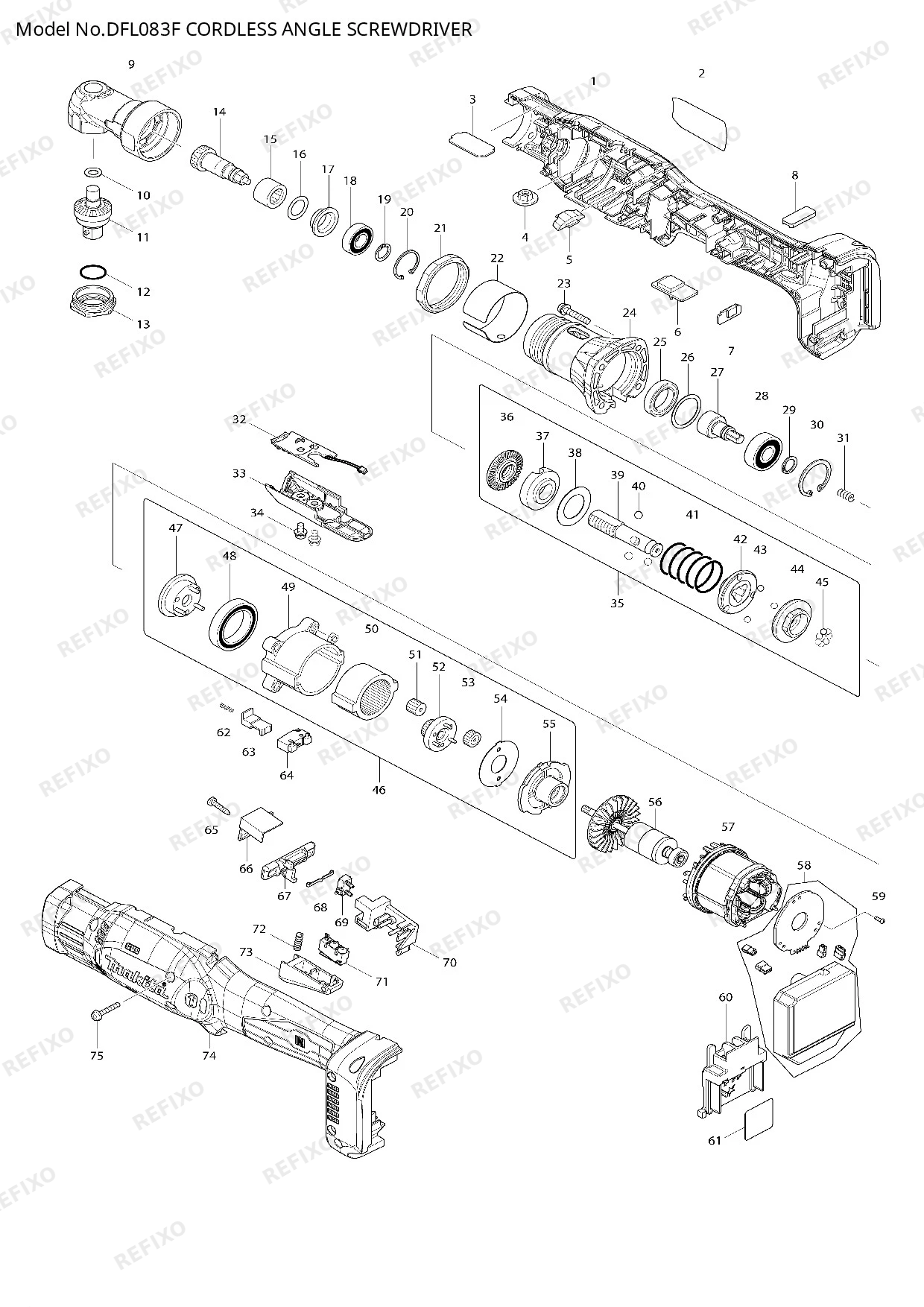 Деталировка MAKITA DFL083F — схема запчастей в разборе