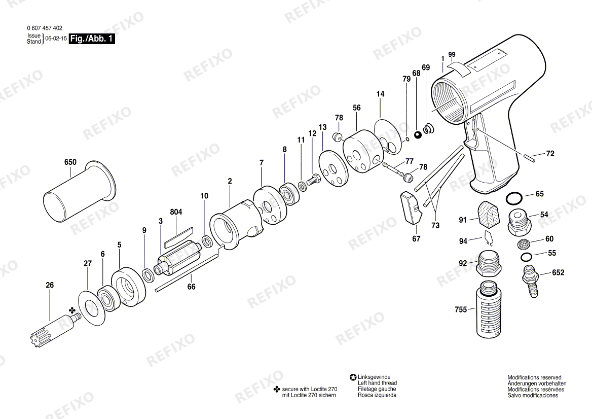 Деталировка Bosch Pw- дрель -Ind 740 WATT-SERIE (0 607 457 402) — схема запчастей в разборе