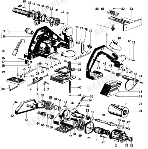Деталировка Festool HL 850 E - рубанок 489015 — схема запчастей в разборе