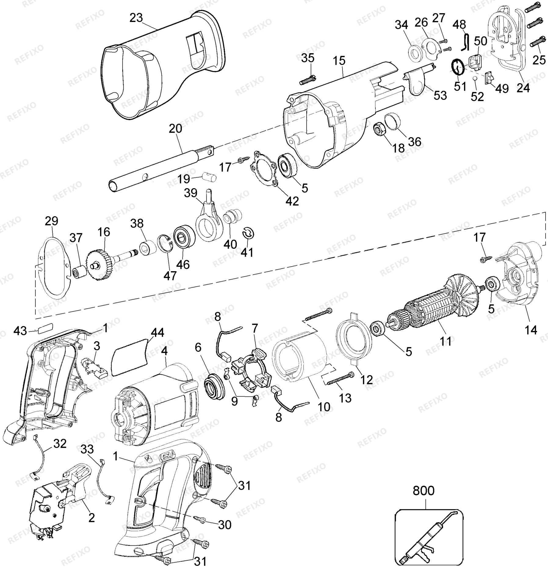 Деталировка DeWalt 000079-QW TYPE 1 RECIPROCATING SAW 000079-QW 000079 — схема запчастей в разборе