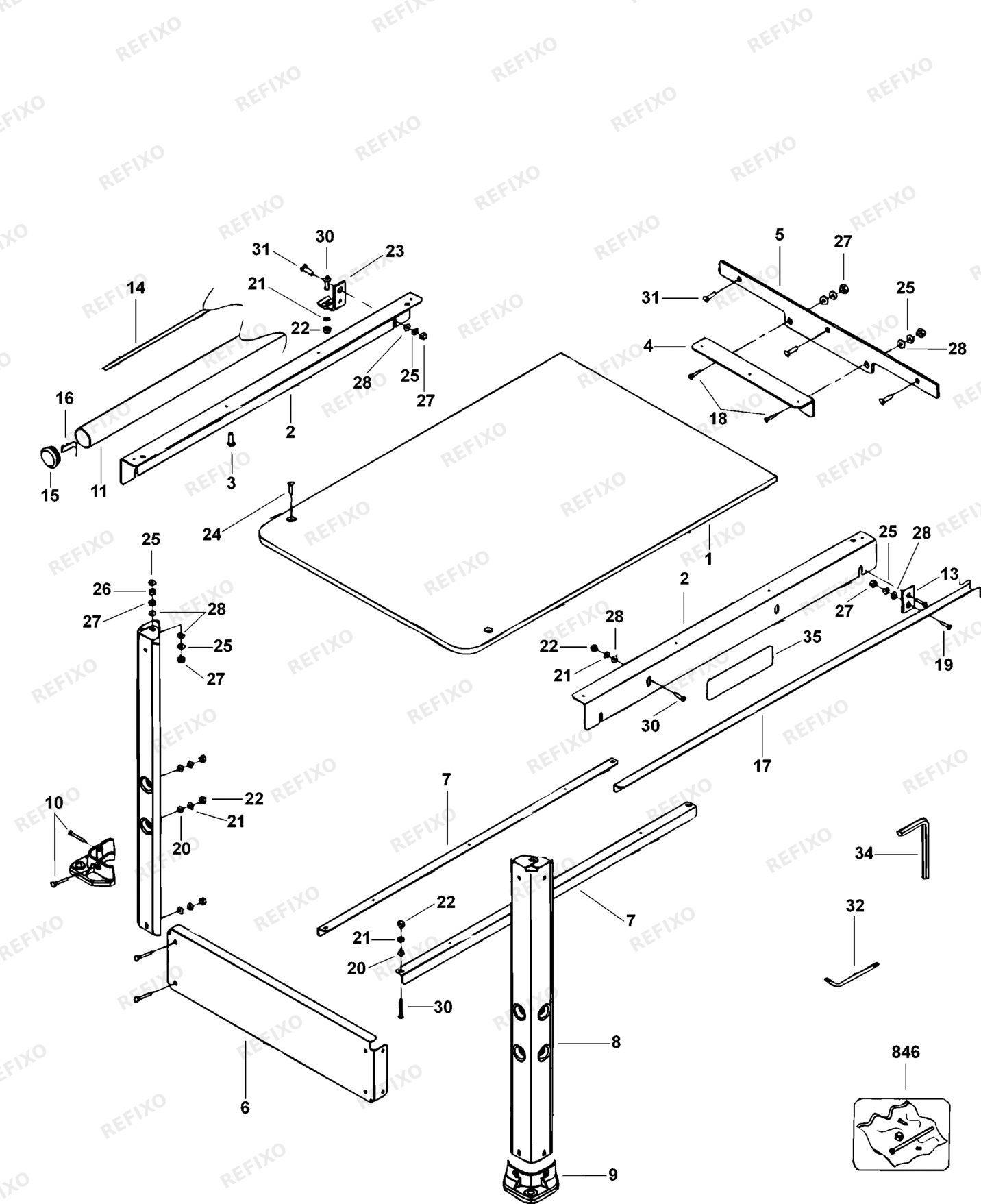 Деталировка DeWalt DE7464-XJ TYPE 1 DE-RIP FENCE ASSEMBLY DE7464-XJ DE7464 — схема запчастей в разборе